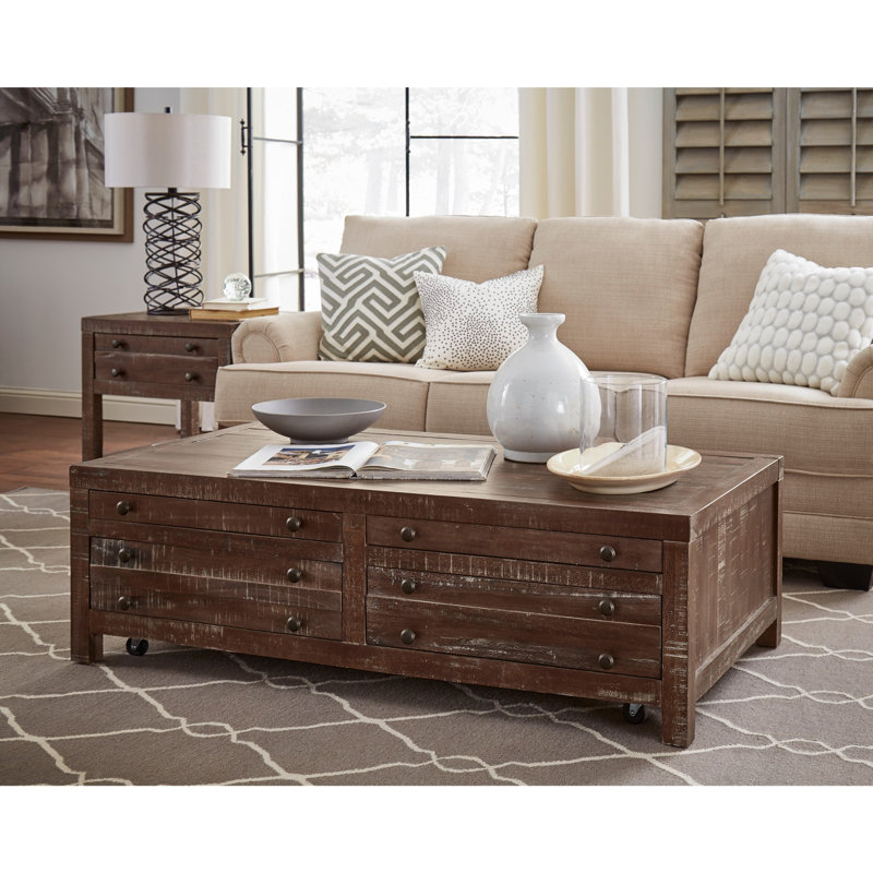 Gracie Oaks Meltham Wooden 4 Drawer Coffee Table with Storage Wayfair